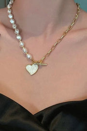 Heart Pendant Rhinestone Pearl Necklace