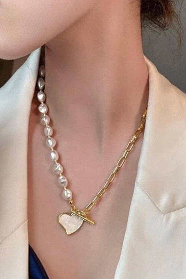 Heart Pendant Rhinestone Pearl Necklace