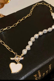 Heart Pendant Rhinestone Pearl Necklace