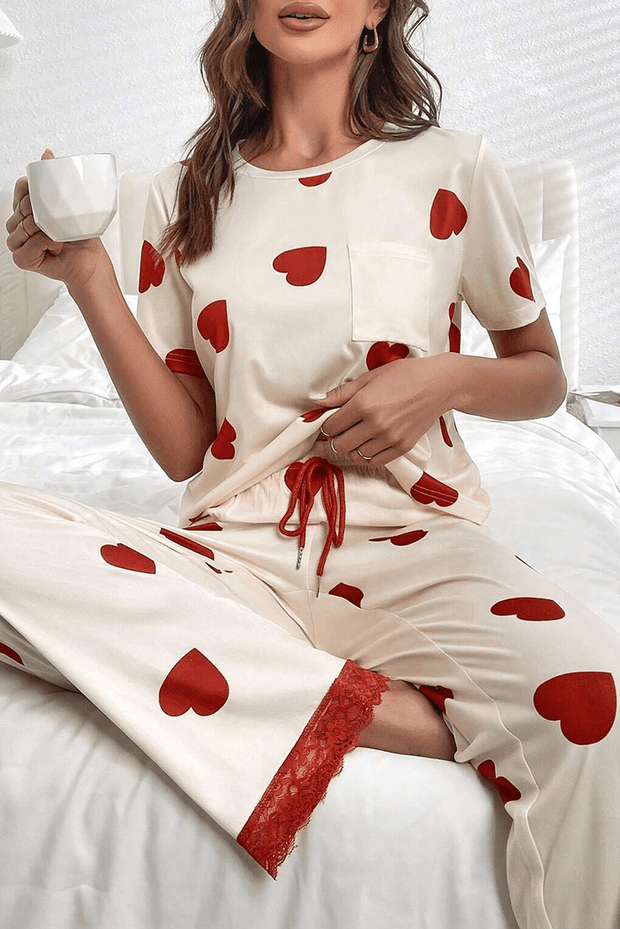 Heart print best sale pajama set