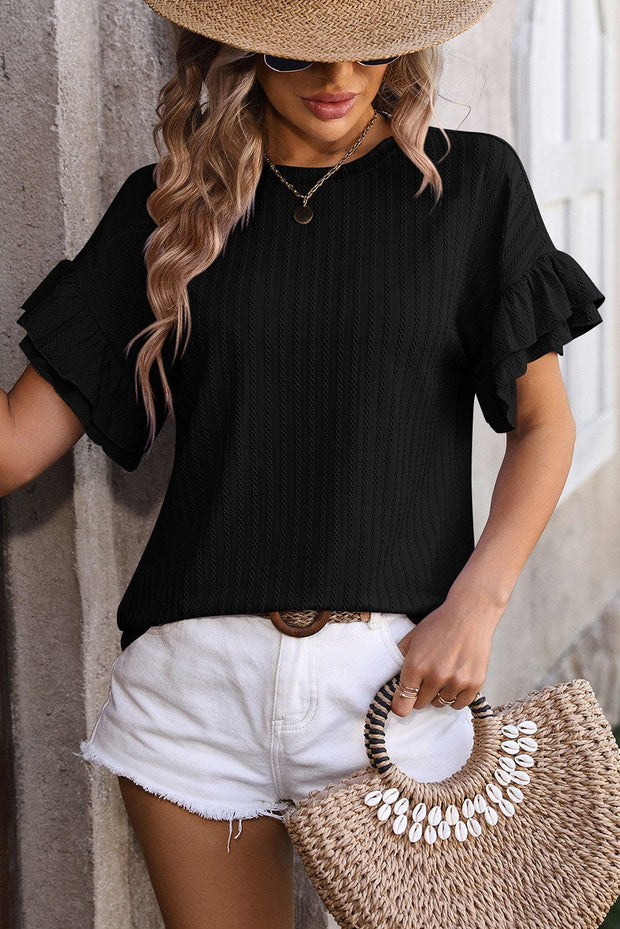 Heather Ruffle Sleeve Textured Blouse | S-XL | PRE ORDER 6/30