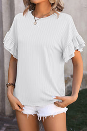 Heather Ruffle Sleeve Textured Blouse | S-XL