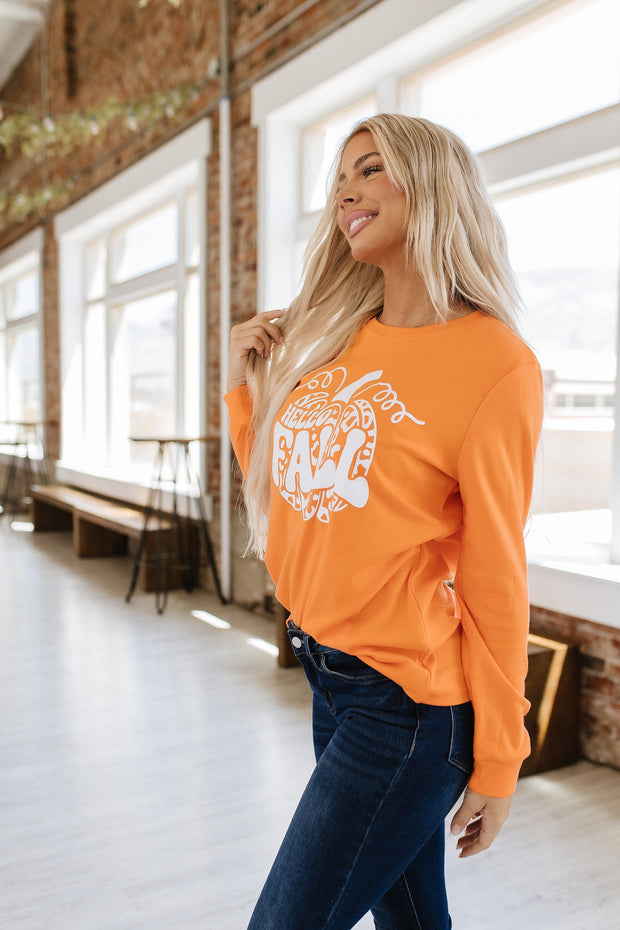 Hello Fall  Graphic Long Sleeve Top | S-2XL