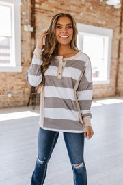 Henley Long Sleeve Striped Top | S-XL | PRE ORDER