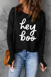 Hey Boo Long Sleeve Graphic Top | S-2XL