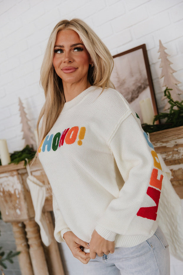 HOHOHO Chenille Letter Holiday Sweater | DROPSHIP
