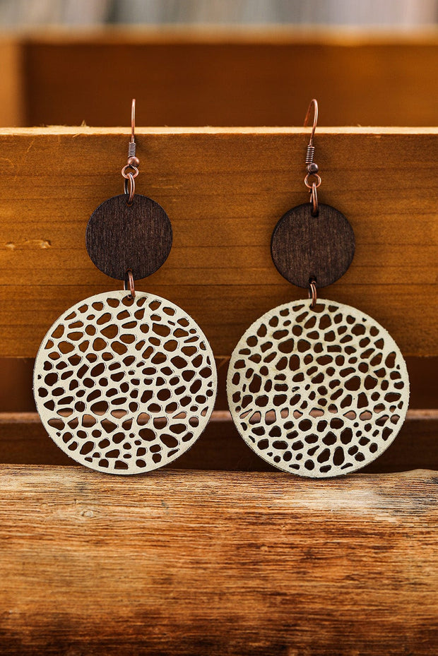 Hollow Wooden Round Drop Earrings | DROPSHIP