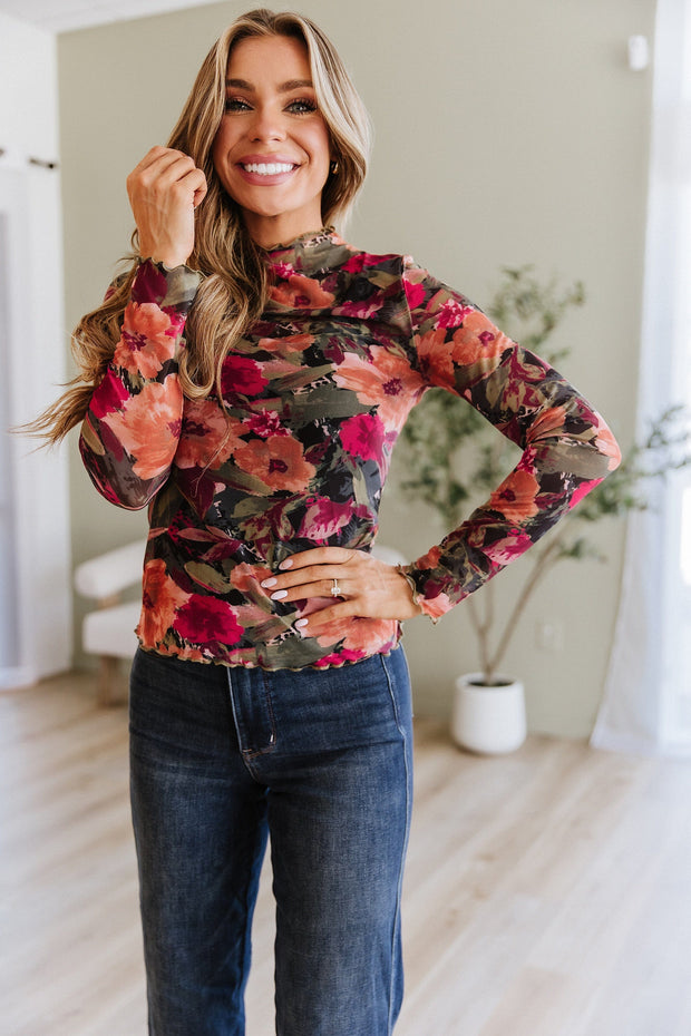 Isolde Floral Print Mesh Top | DROPSHIP
