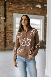 Jeanine Flower Half Zip Sweater | S-2XL | PRE ORDER