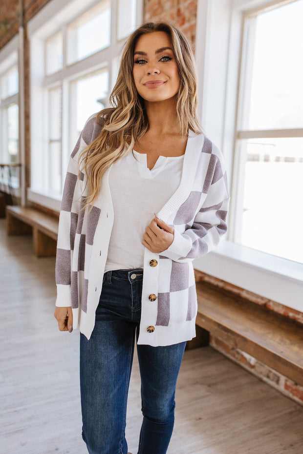 Jenica Checkered Button Up Cardigan