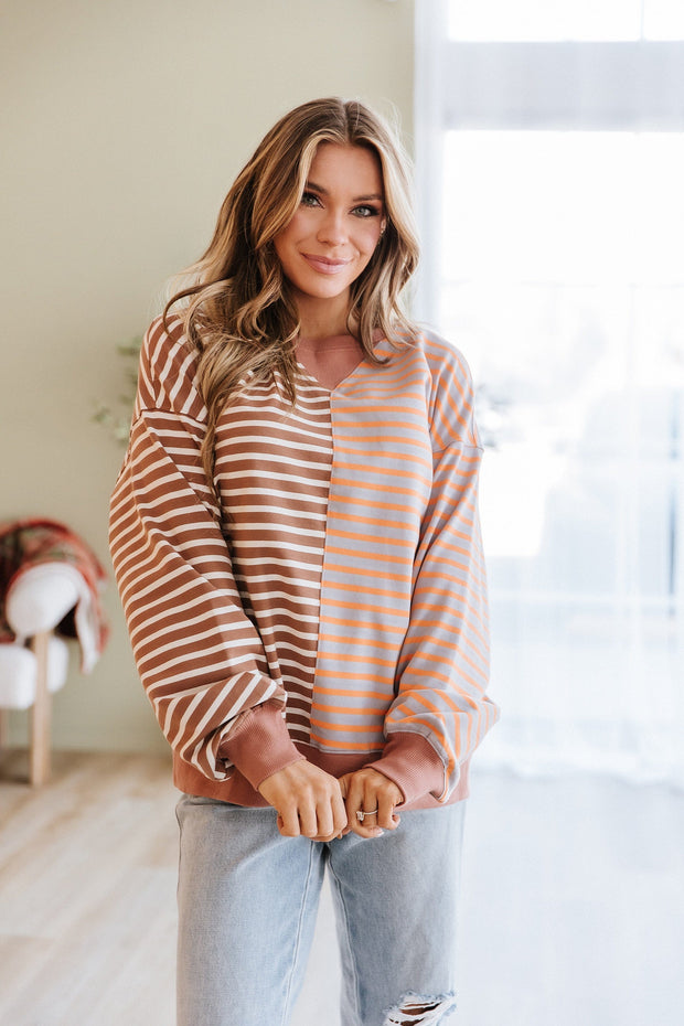Jenny Striped Colorblock Sweatshirt | DROPSHIP