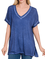 Kahlani Washed Short Sleeve V-Neck | S-XL