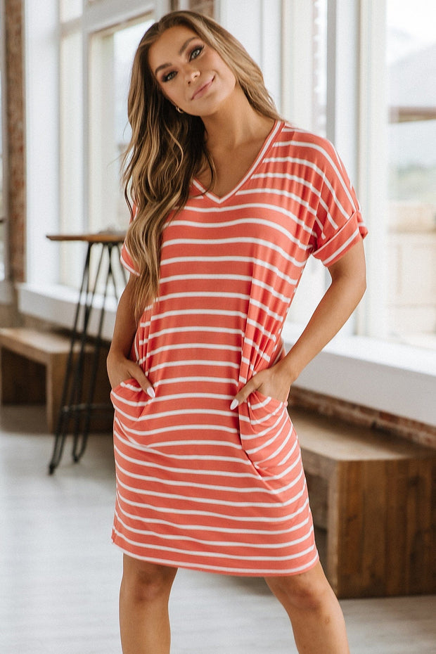 Kellie Striped Cuff Sleeve Dress S-XL