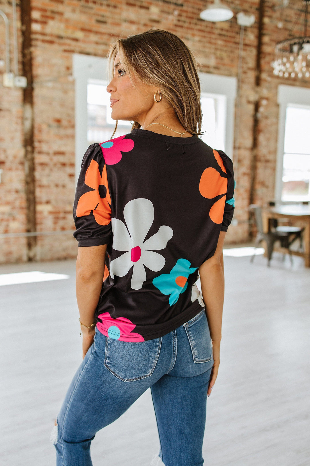Kenzie Flower Print Bubble Sleeve Top | Tops For Women | Cute Tops
