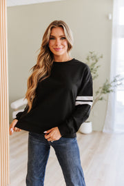 Leah Varsity Striped Sleeve Sweatshirt
