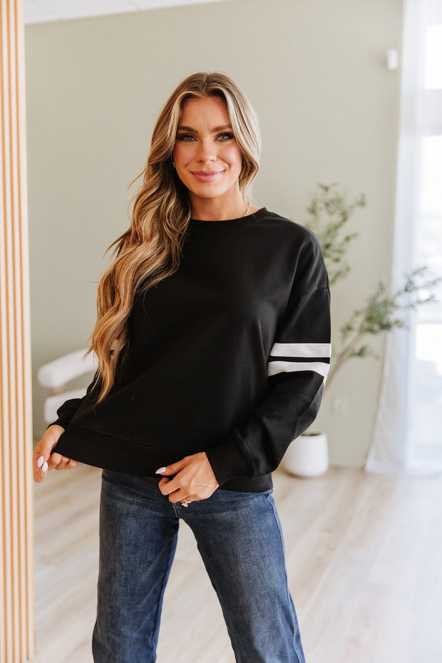 Leah Varsity Striped Sleeve Sweatshirt