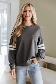 Leah Varsity Striped Sleeve Sweatshirt