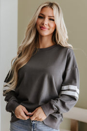 Leah Varsity Striped Sleeve Sweatshirt | DROPSHIP