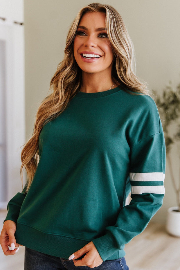 Leah Varsity Striped Sleeve Sweatshirt