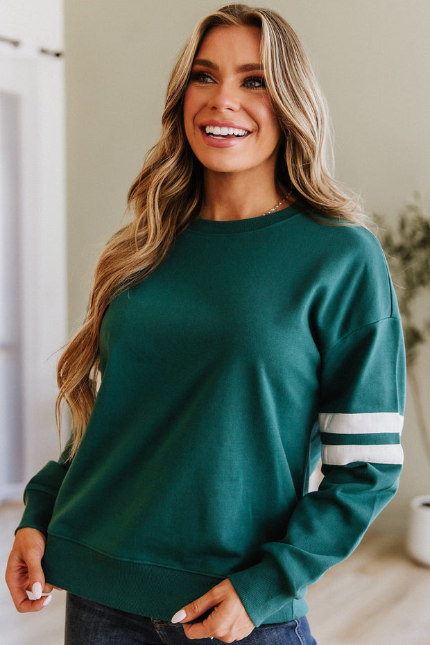 Leah Varsity Striped Sleeve Sweatshirt | DROPSHIP