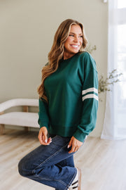 Leah Varsity Striped Sleeve Sweatshirt