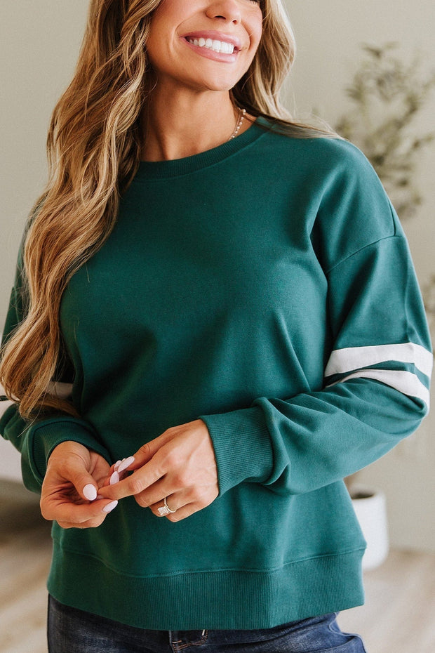 Leah Varsity Striped Sleeve Sweatshirt | DROPSHIP