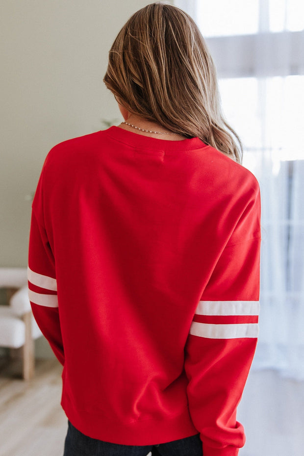 Leah Varsity Striped Sleeve Sweatshirt | DROPSHIP