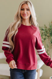 Leah Varsity Striped Sleeve Sweatshirt | DROPSHIP