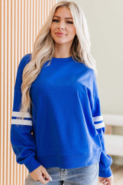 Leah Varsity Striped Sleeve Sweatshirt | DROPSHIP