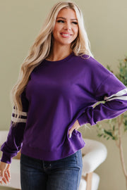Leah Varsity Striped Sleeve Sweatshirt | DROPSHIP