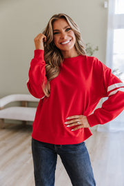 Leah Varsity Striped Sleeve Sweatshirt