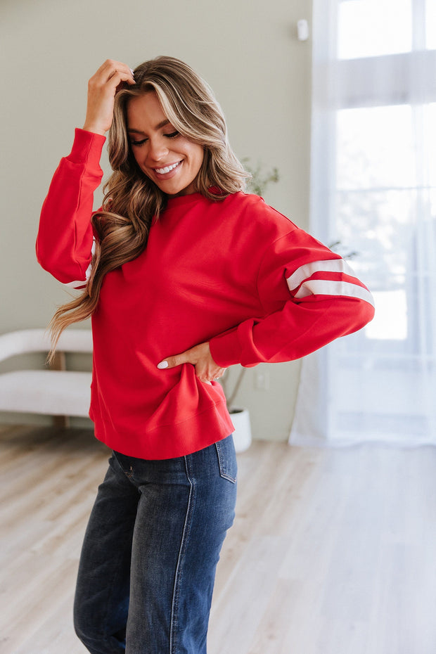 Leah Varsity Striped Sleeve Sweatshirt