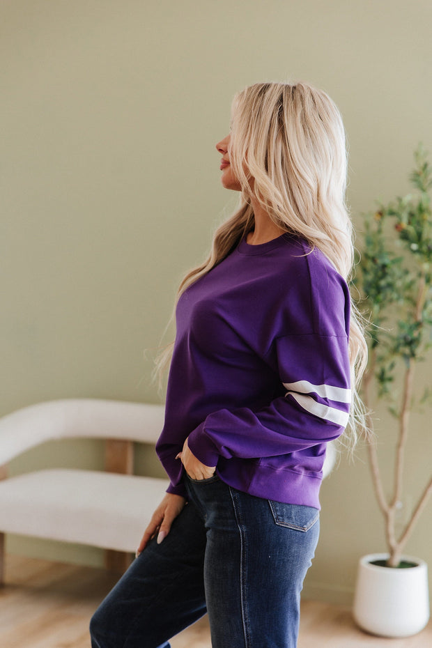 Leah Varsity Striped Sleeve Sweatshirt