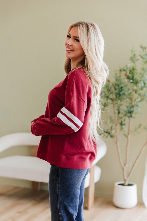 Leah Varsity Striped Sleeve Sweatshirt