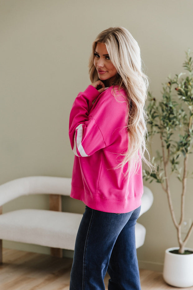 Leah Varsity Striped Sleeve Sweatshirt