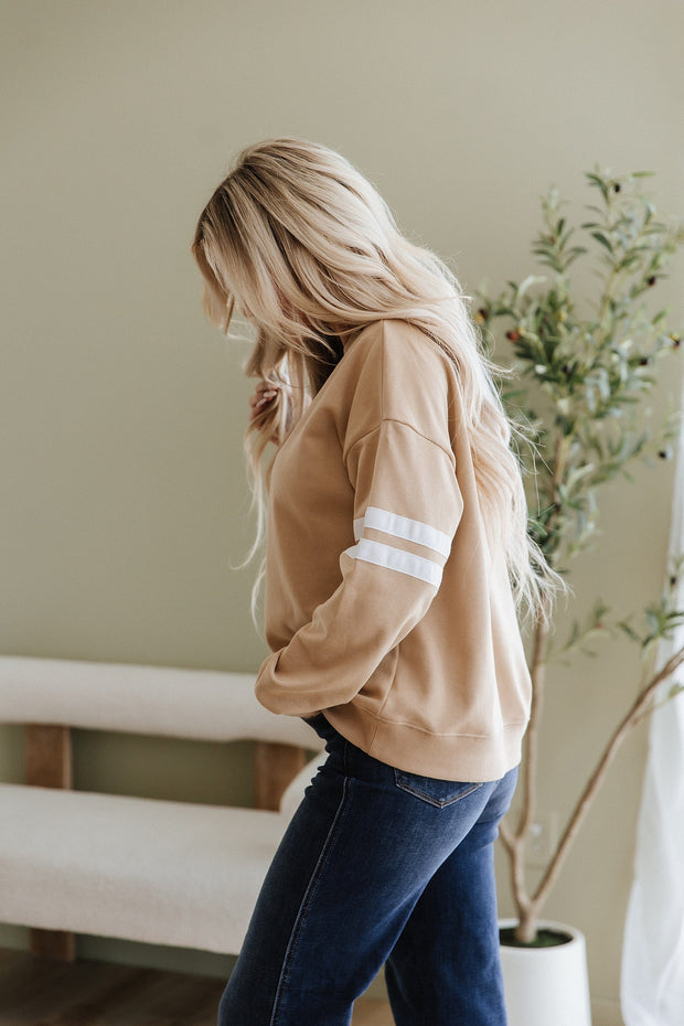 Leah Varsity Striped Sleeve Sweatshirt
