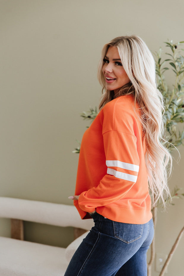 Leah Varsity Striped Sleeve Sweatshirt