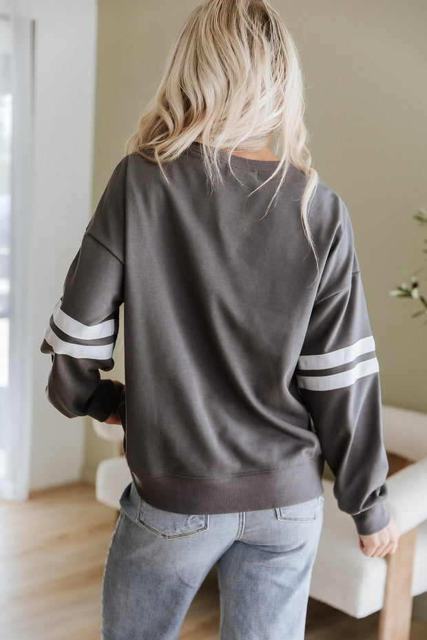 Leah Varsity Striped Sleeve Sweatshirt