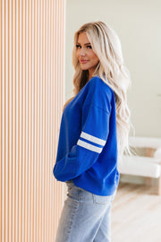 Leah Varsity Striped Sleeve Sweatshirt
