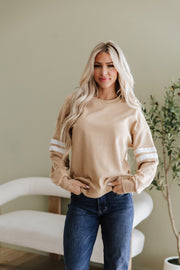 Leah Varsity Striped Sleeve Sweatshirt