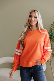 Leah Varsity Striped Sleeve Sweatshirt