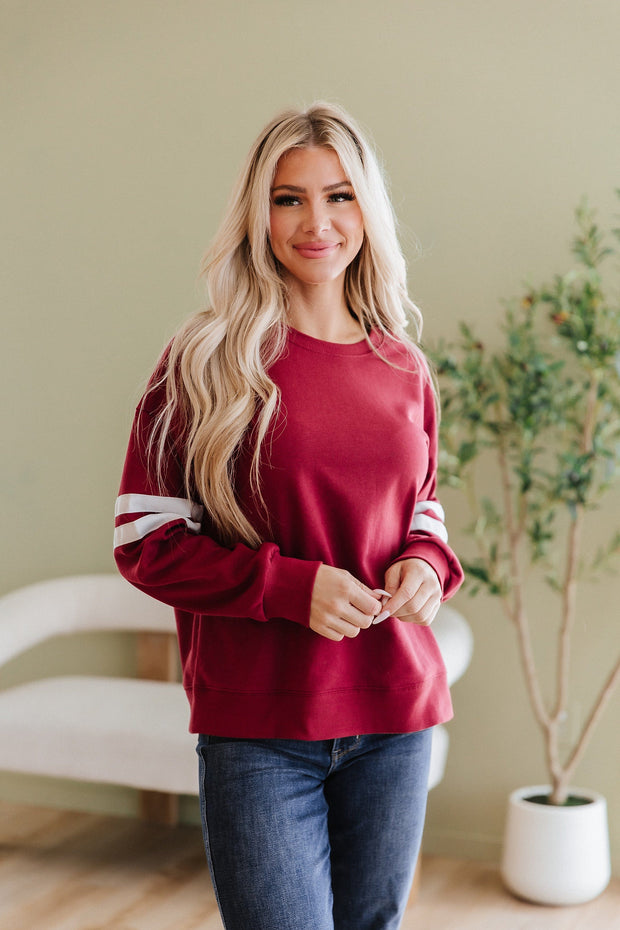 Leah Varsity Striped Sleeve Sweatshirt