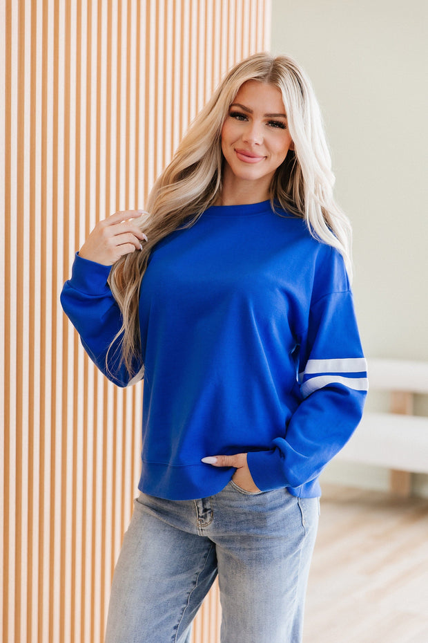Leah Varsity Striped Sleeve Sweatshirt