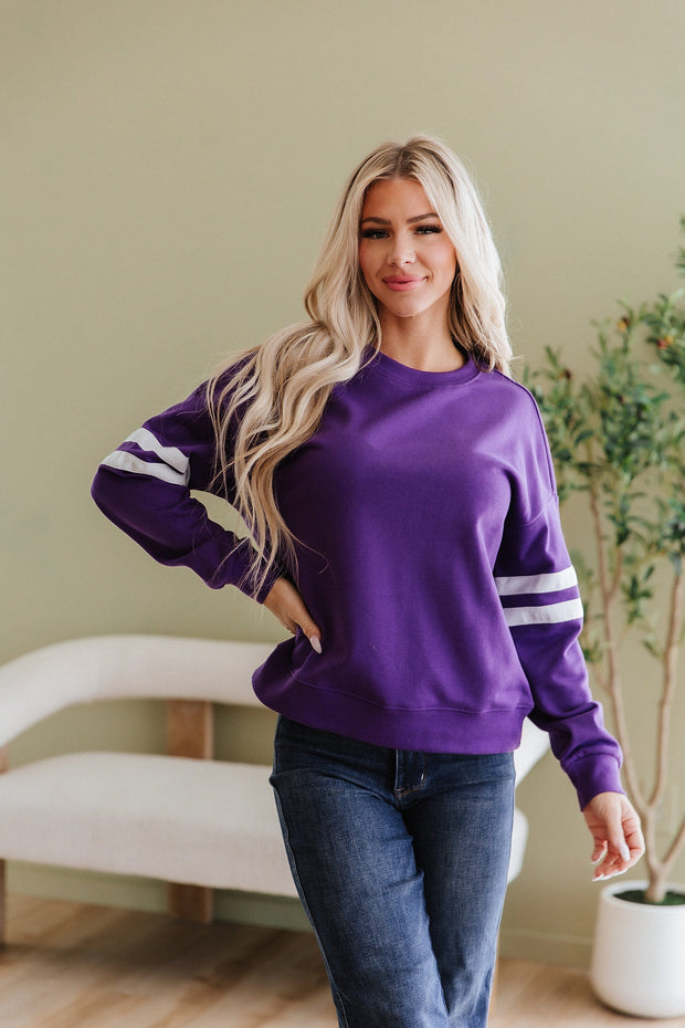 Leah Varsity Striped Sleeve Sweatshirt