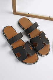 Leather Flat Slides Sandals