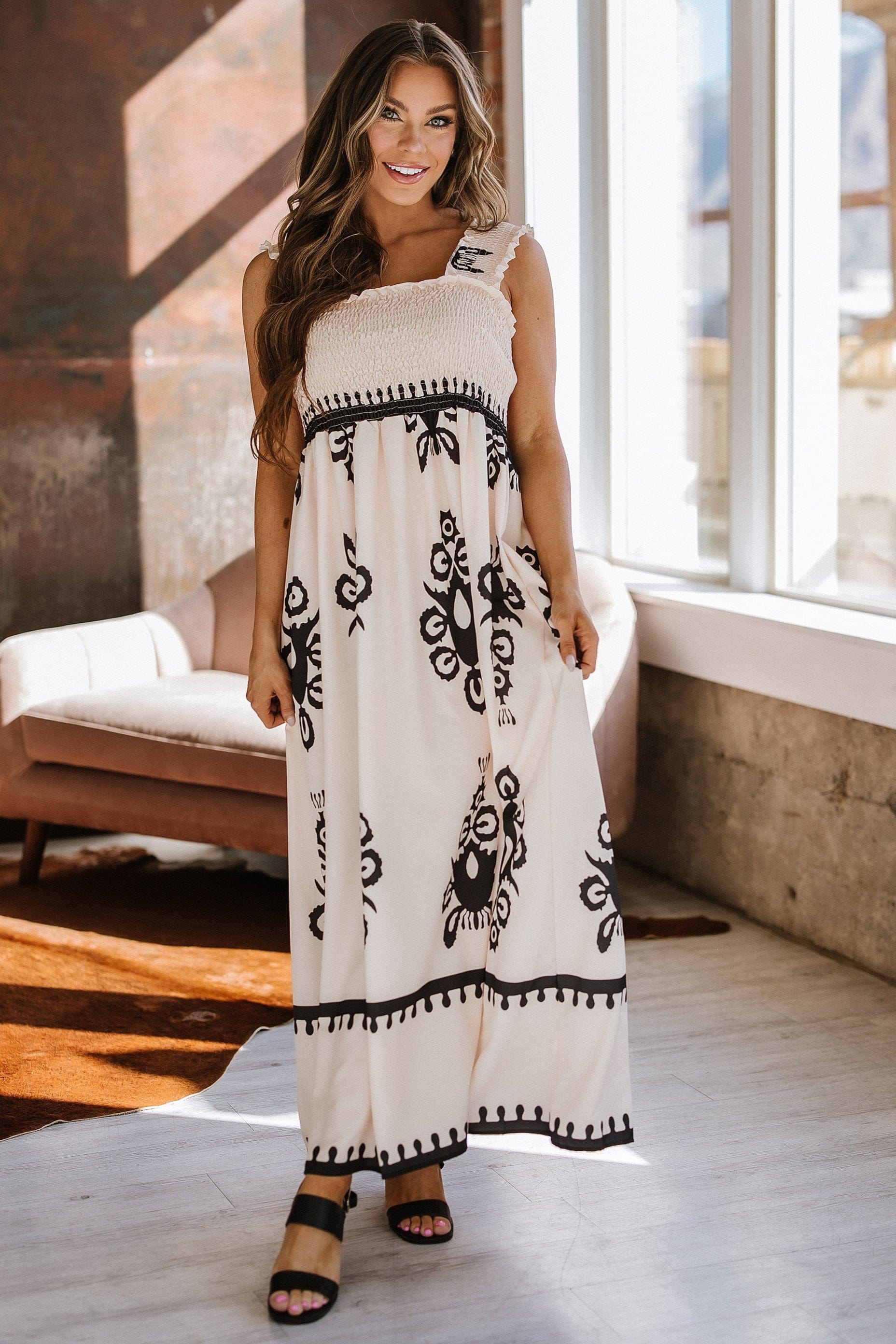 Leo Boho Smocked Maxi Dress – Women’s Sleeveless Flowy Style