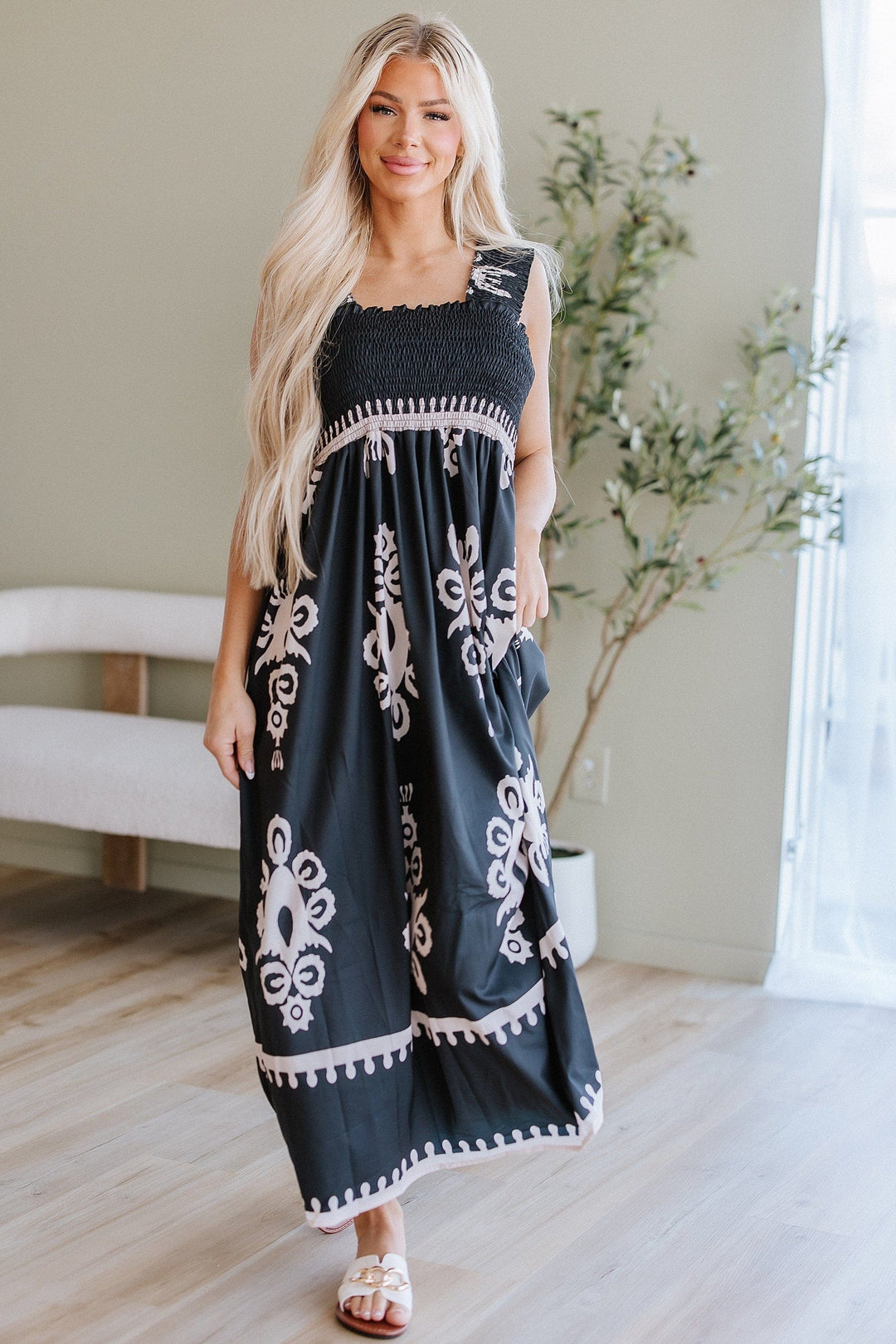 Women's Boho Smocked Maxi Dress