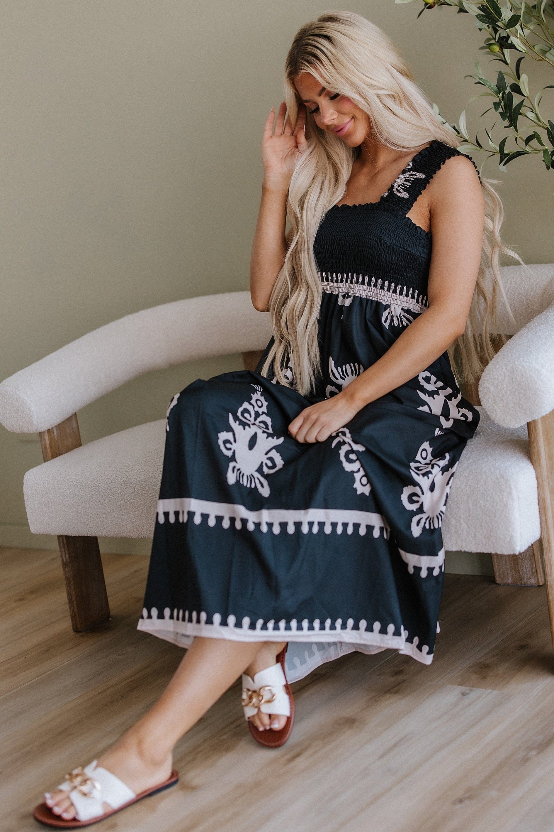 Leo Boho Smocked Maxi Dress – Women’s Sleeveless Flowy Style