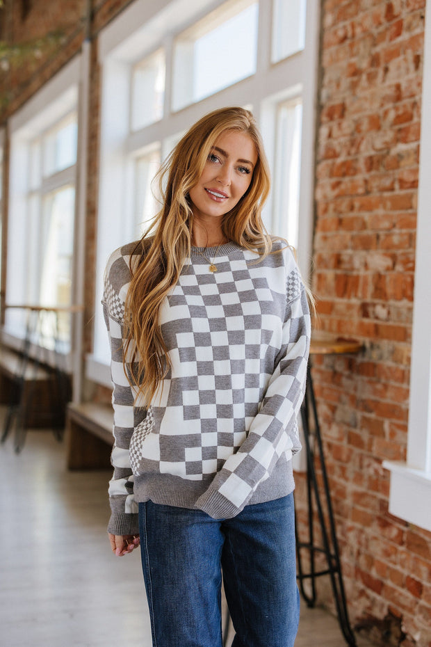 Lexee Checkered Round Neck Sweater