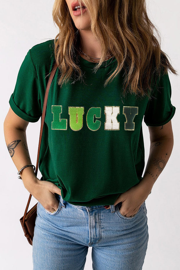 LUCKY Glitter Chenille Patched Graphic Tee – Liam & Company